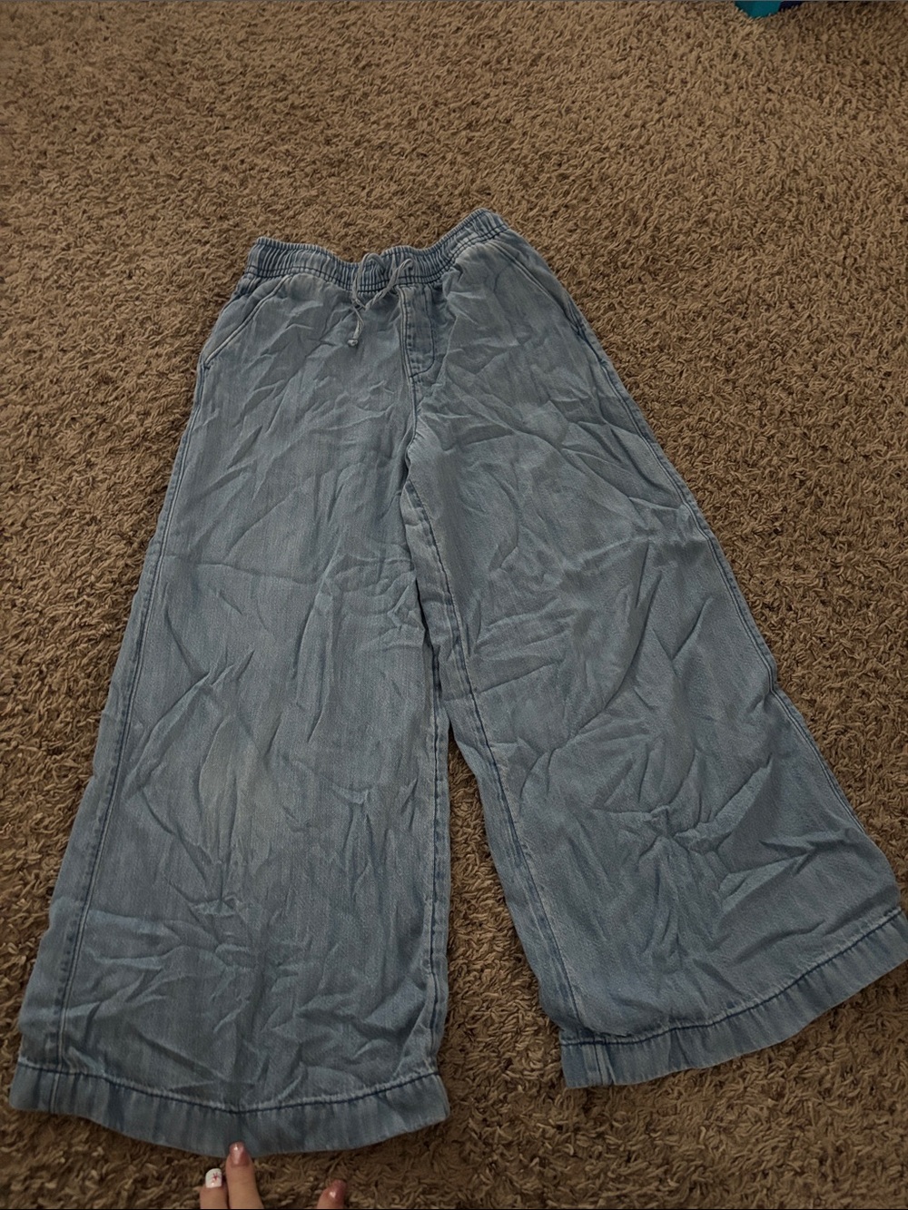 Girls Old Navy Light Blue Wide-Leg Kids Pants with Elastic Waist